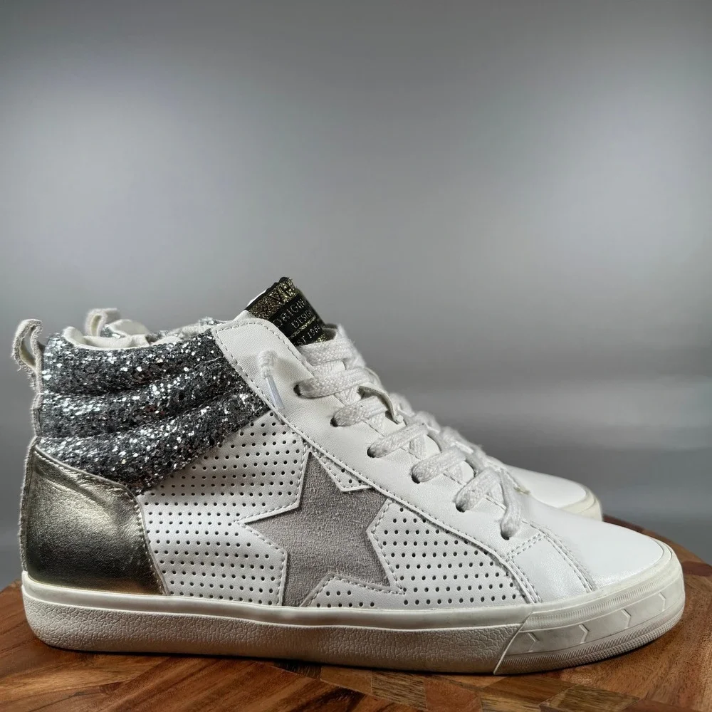 Vintage Havana Lester-11 Womens High Top Sneakers White Silver Gold Glitter 11